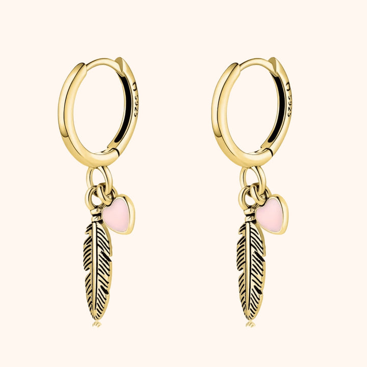 Hoop earrings with Loving Feather and Heart - Althea-Gold-State of Style