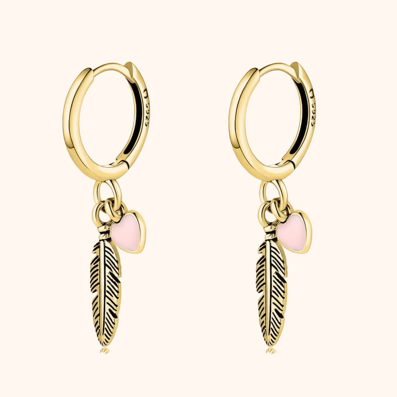 Hoop earrings with Loving Feather and Heart - Althea-Gold-State of Style