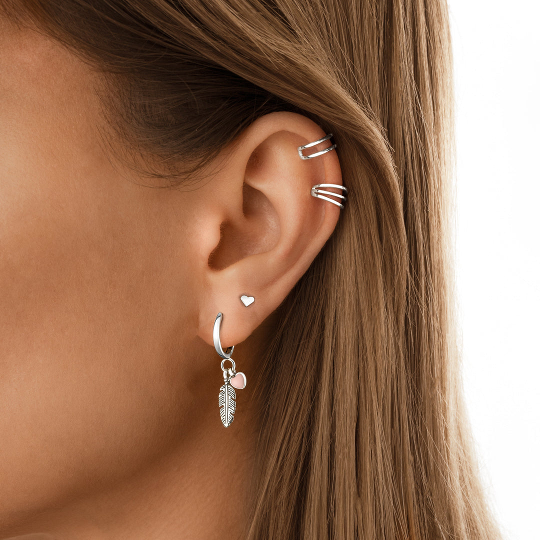 Hoop earrings with Loving Feather and Heart - Althea-Silver-State of Style