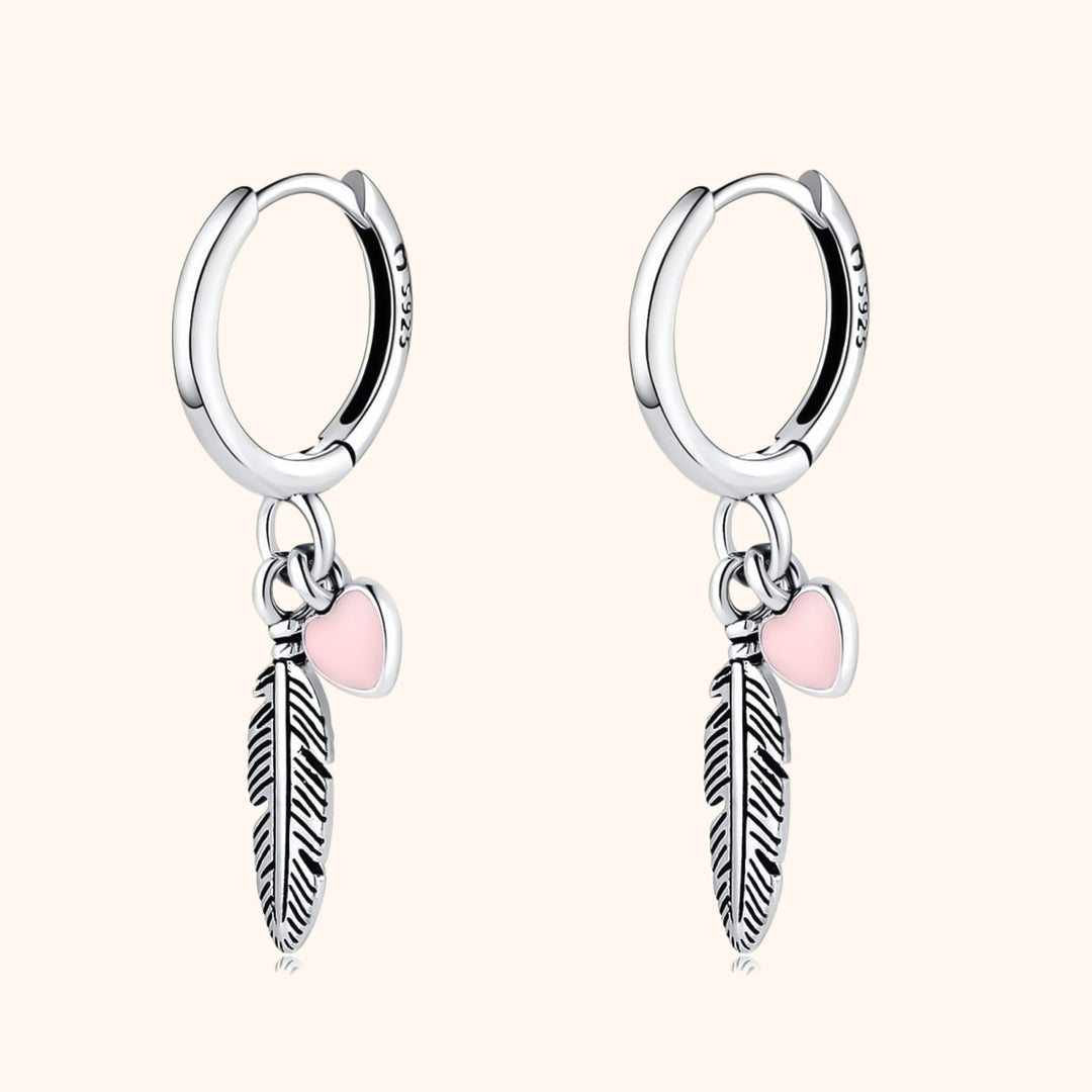 Hoop earrings with Loving Feather and Heart - Althea-Silver-State of Style