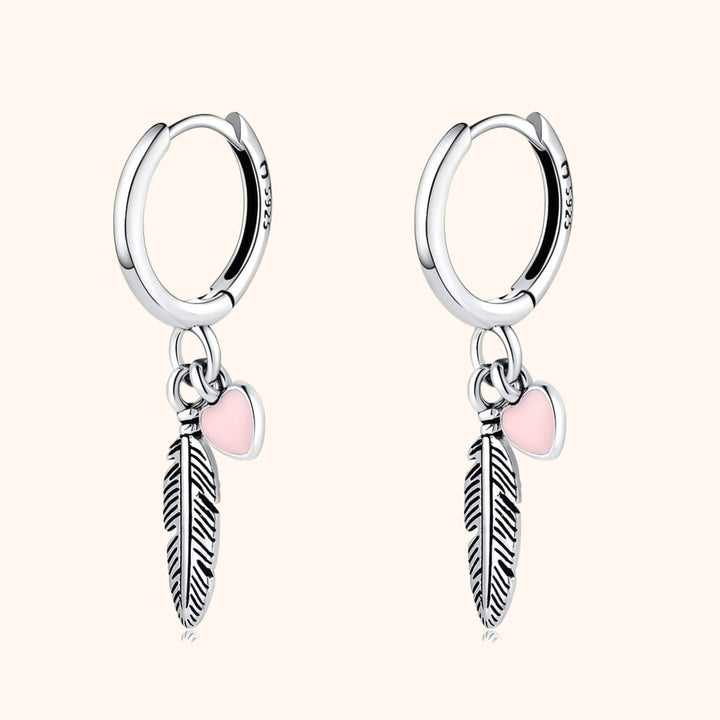 Hoop earrings with Loving Feather and Heart - Althea-Silver-State of Style