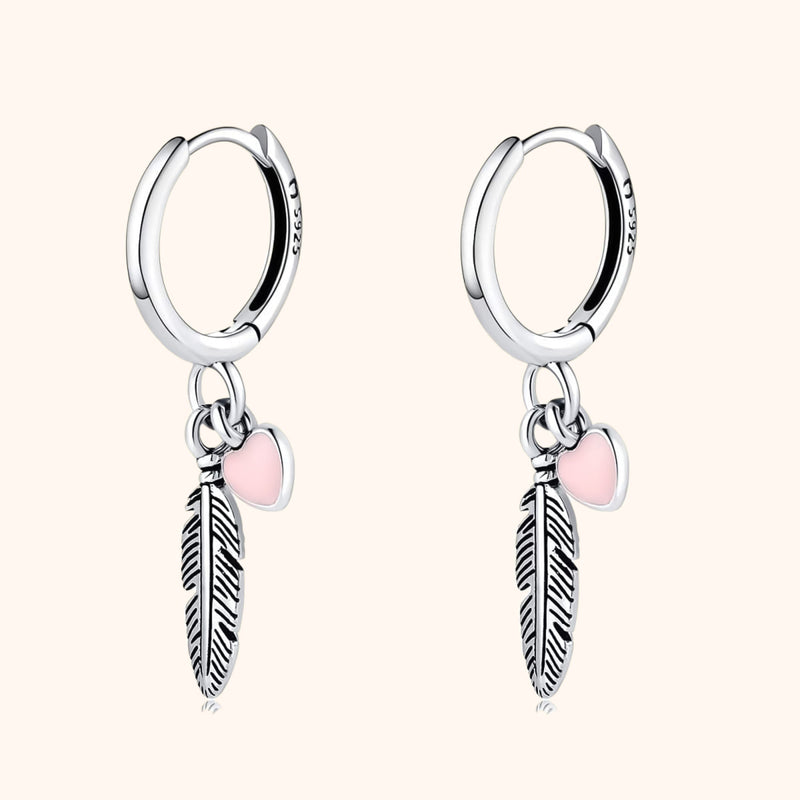 Hoop earrings with Loving Feather and Heart - Althea-Silver-State of Style