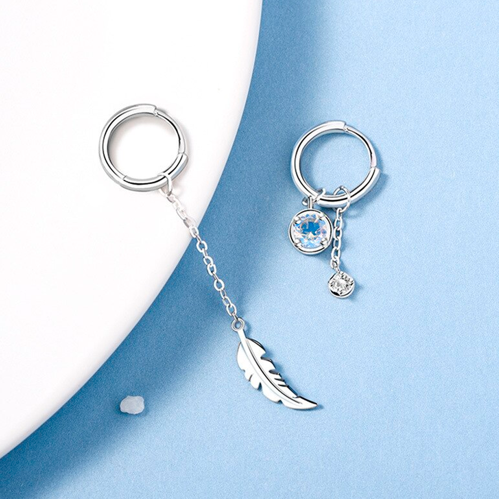 Elegant Asymmetric Feather Earrings | Sterling Silver Moonstone Jewellery