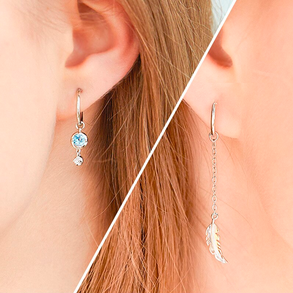 Elegant Asymmetric Feather Earrings | Sterling Silver Moonstone Jewellery