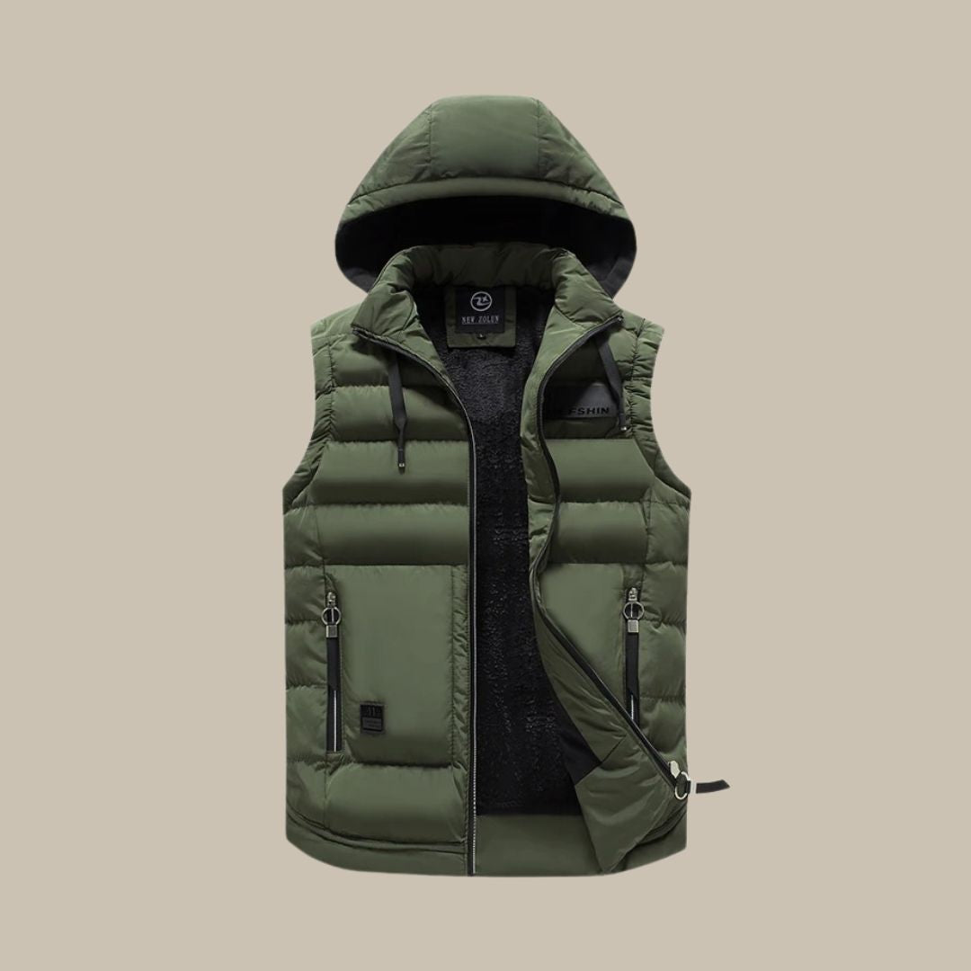 HUGO Hooded Puffer Vest | Casual Bodywarmer for Men-Olive Green-L-State of Style