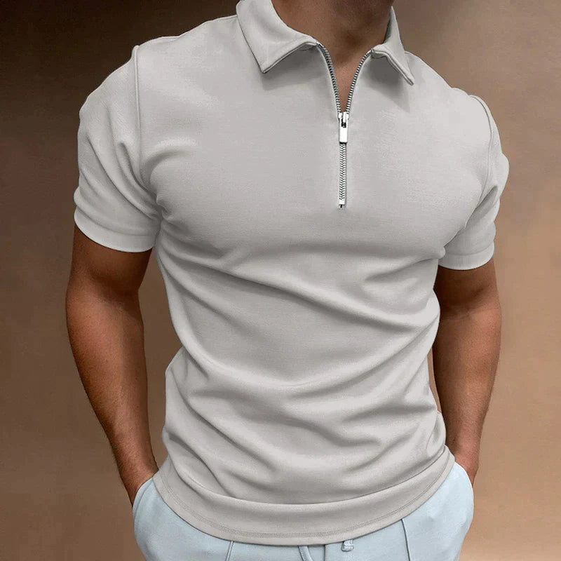 Hugo-Inspired Design | Men's Zip Polo Shirt-Beige-XXS-State of Style