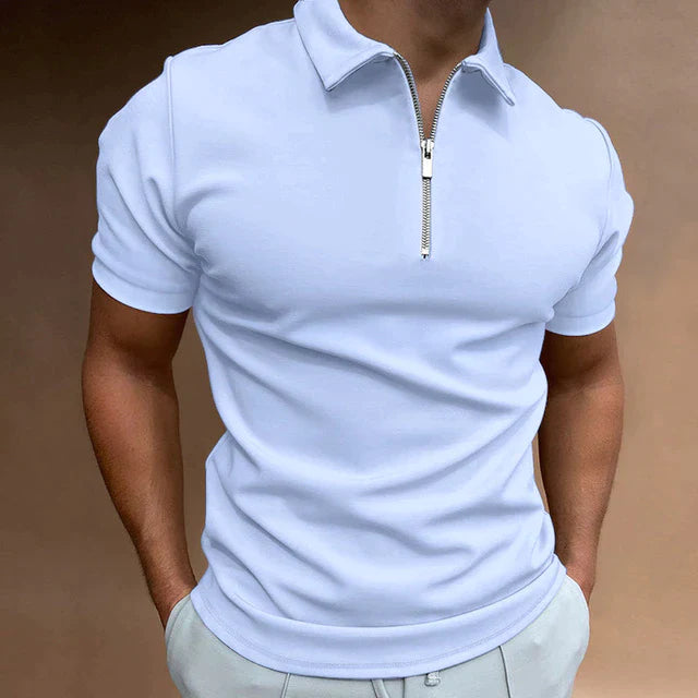 Hugo-Inspired Design | Men's Zip Polo Shirt-Bluish White-XXS-State of Style