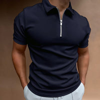 Hugo-Inspired Design | Men's Zip Polo Shirt-Dark Blue-XXS-State of Style