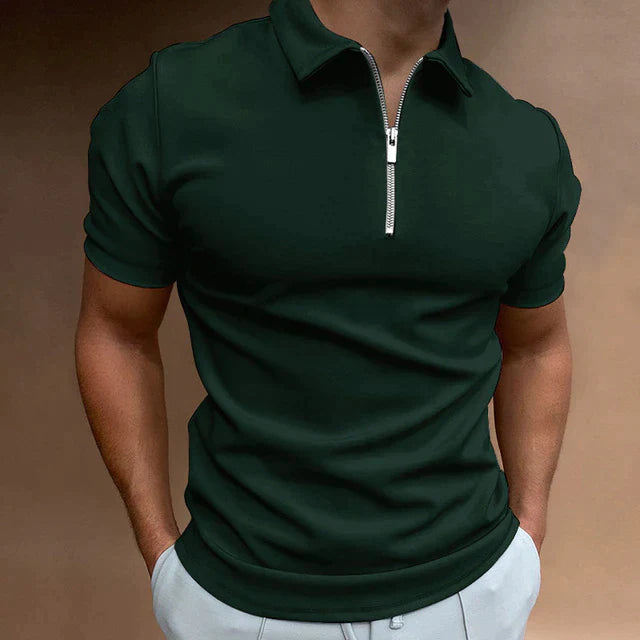 Hugo-Inspired Design | Men's Zip Polo Shirt-Dark Green-XXS-State of Style