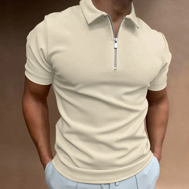 Hugo-Inspired Design | Men's Zip Polo Shirt-Khaki-XXS-State of Style