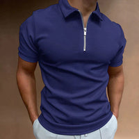 Hugo-Inspired Design | Men's Zip Polo Shirt-Navy Blue-XXS-State of Style