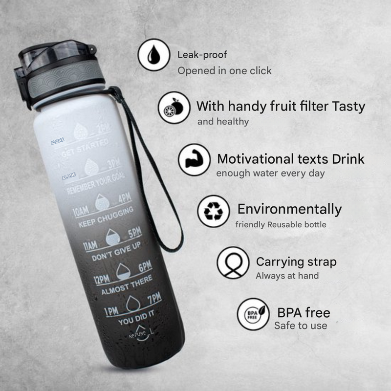 HydraHero Water Bottle with Timeline - Stay Fresh, Stay Hydrated!-Black/White-State of Style