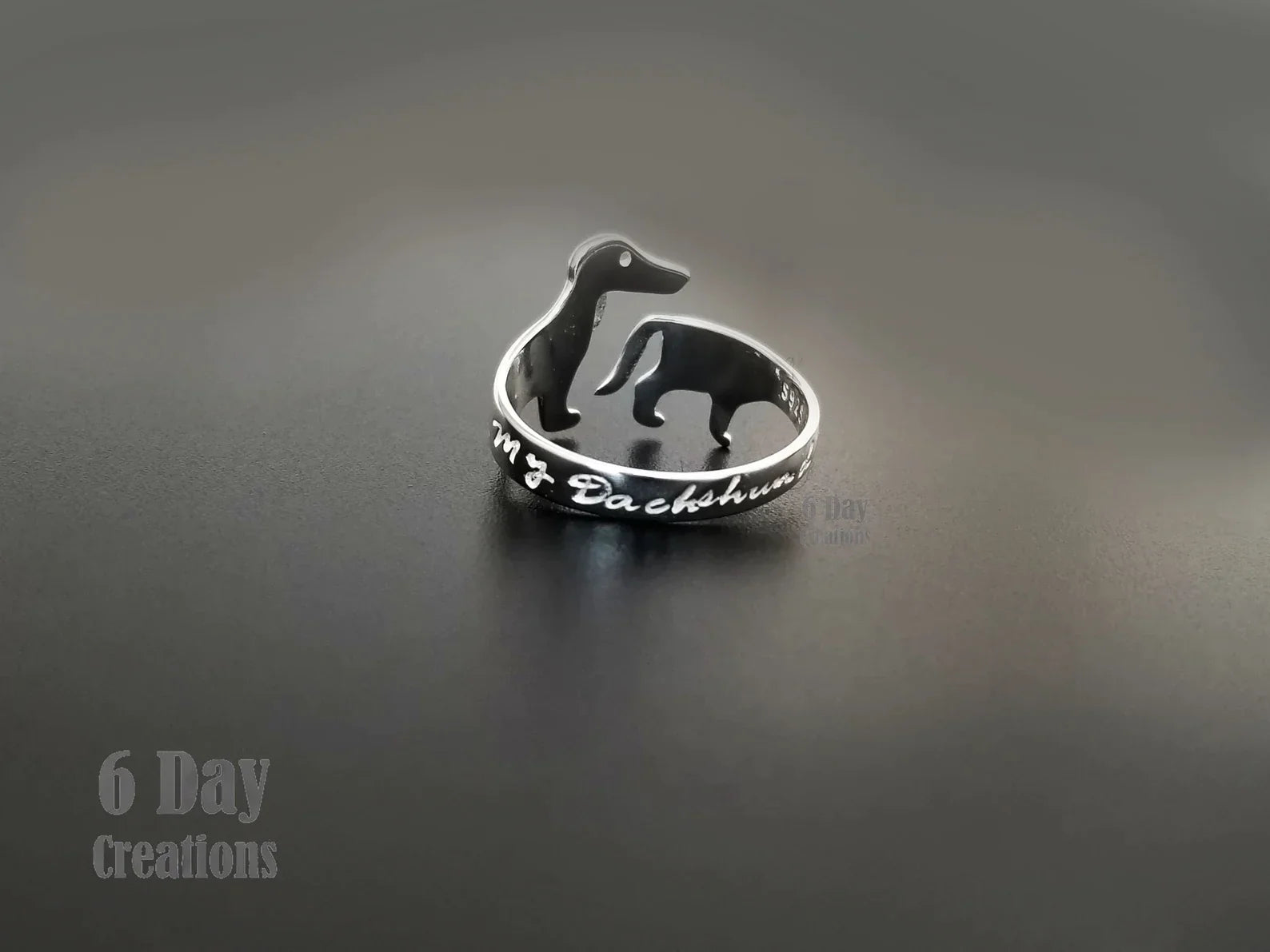 Adjustable Silver Dachshund Ring | Cute Dog Design