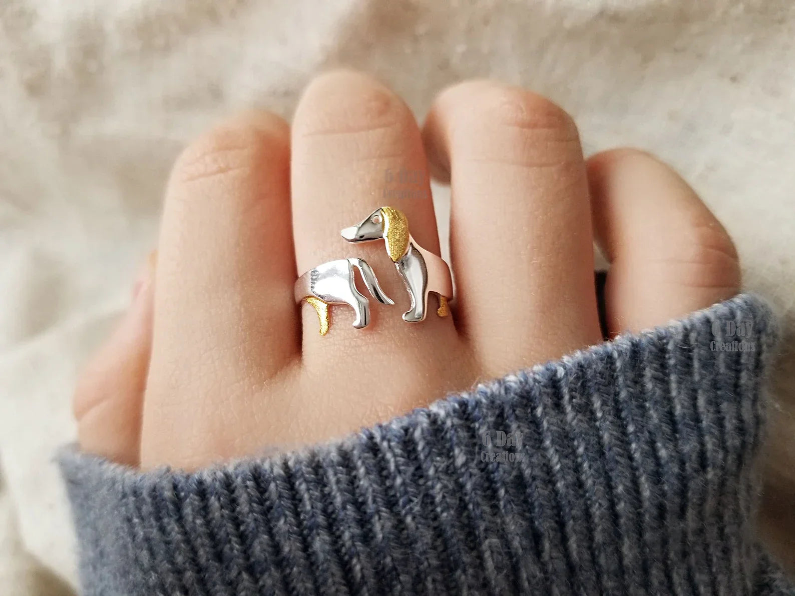 Adjustable Silver Dachshund Ring | Cute Dog Design