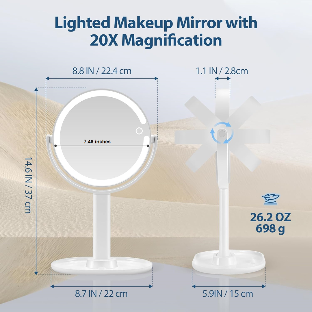 Illuminated Makeup Mirror - 20X Zoom & Adjustable Brightness-State of Style