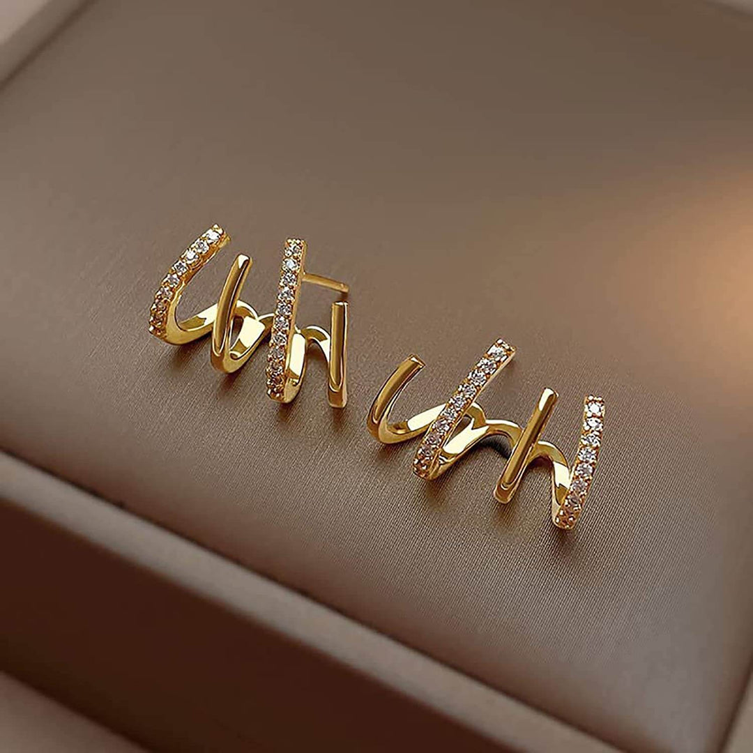 Illusion Earrings with Four Hoops & Zirconia - Zarvia-Gold-State of Style