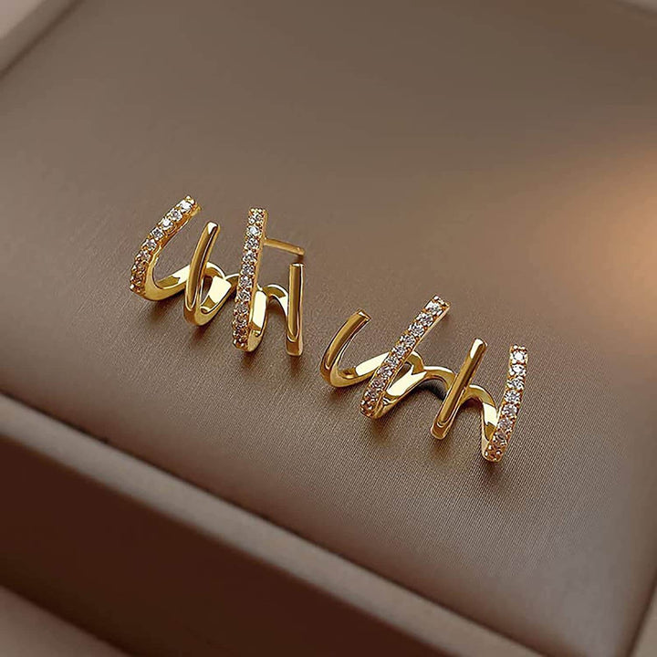 Illusion Earrings with Four Hoops & Zirconia - Zarvia-Gold-State of Style