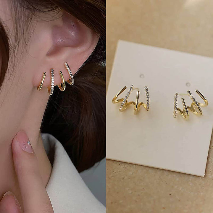 Illusion Earrings with Four Hoops & Zirconia - Zarvia-Gold-State of Style