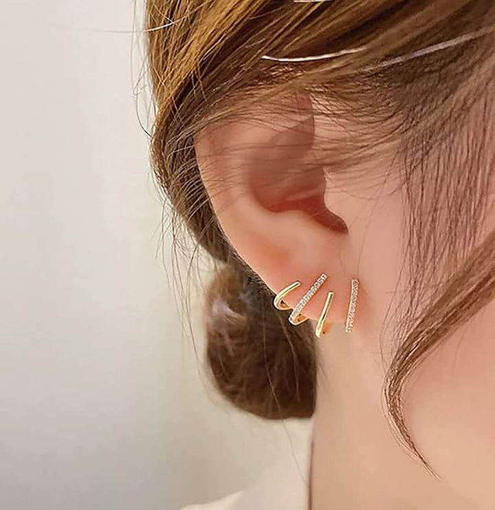 Illusion Earrings with Four Hoops & Zirconia - Zarvia-Gold-State of Style