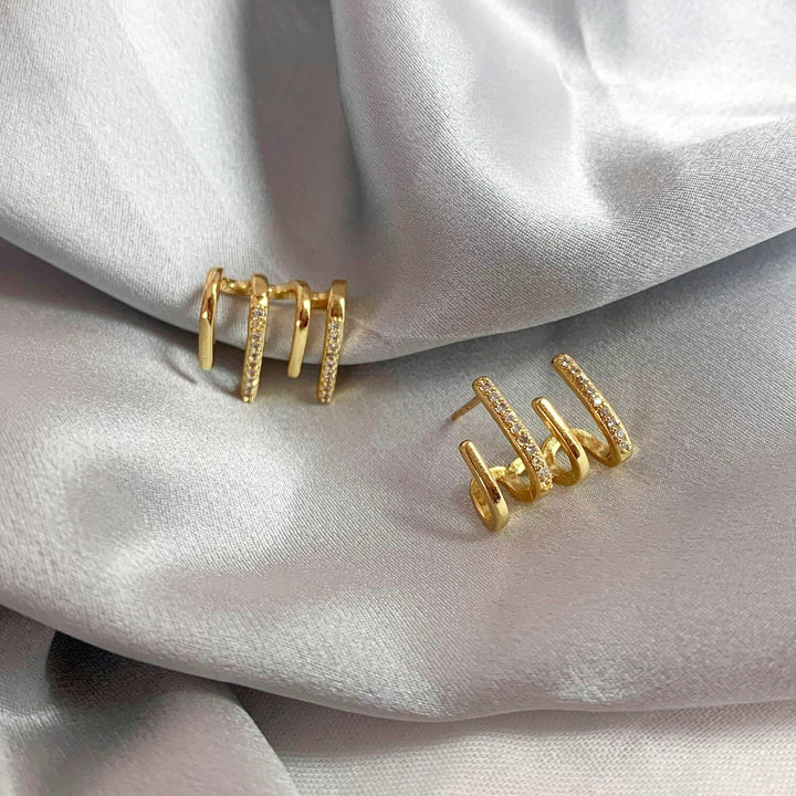 Illusion Earrings with Four Hoops & Zirconia - Zarvia-Gold-State of Style