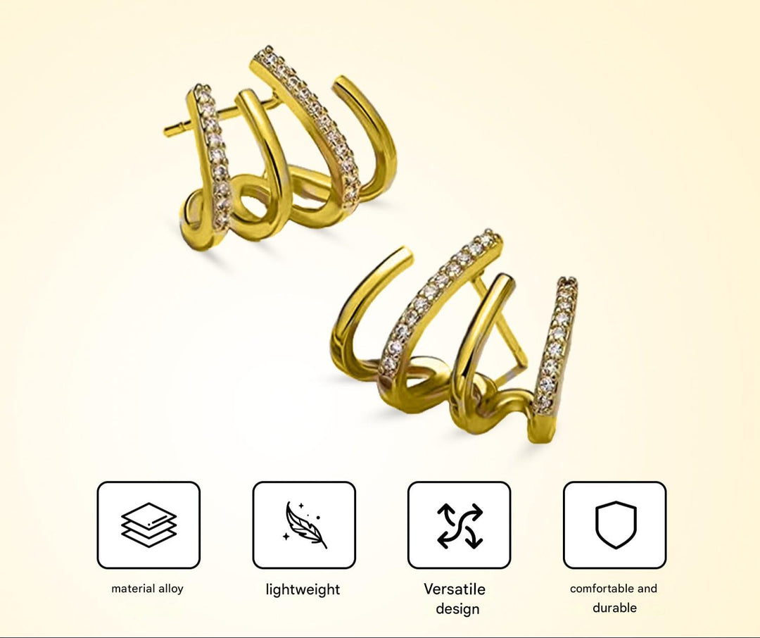 Illusion Earrings with Four Hoops & Zirconia - Zarvia-Gold-State of Style