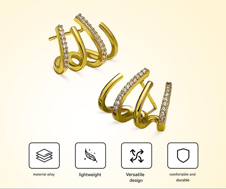 Illusion Earrings with Four Hoops & Zirconia - Zarvia-Gold-State of Style