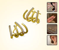 Illusion Earrings with Four Hoops & Zirconia - Zarvia-Gold-State of Style