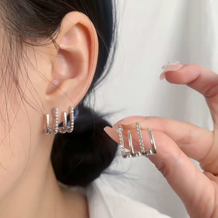 Illusion Earrings with Four Hoops & Zirconia - Zarvia-Silver-State of Style