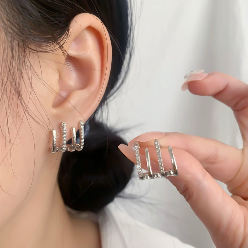 Illusion Earrings with Four Hoops & Zirconia - Zarvia-Silver-State of Style