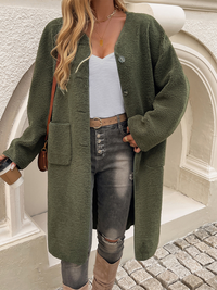 Long Fleece Women's Jacket with Button Closure – Elara