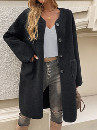 Long Fleece Women's Jacket with Button Closure – Elara