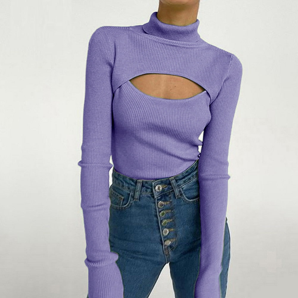 IndiaShirt | Women's Trendy Slit Sweater-Purple-S-State of Style