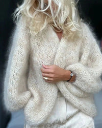Informal Cardigan with Long Flared Sleeves - Maya-Beige-S-State of Style