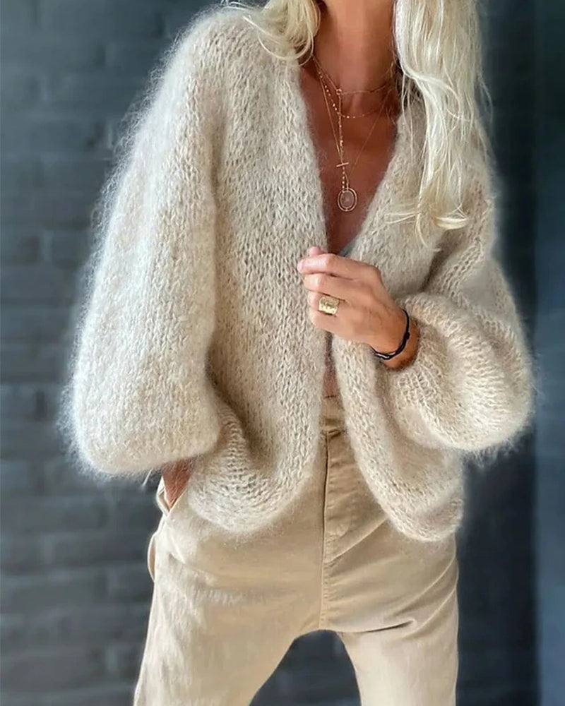 Informal Cardigan with Long Flared Sleeves - Maya-Beige-S-State of Style