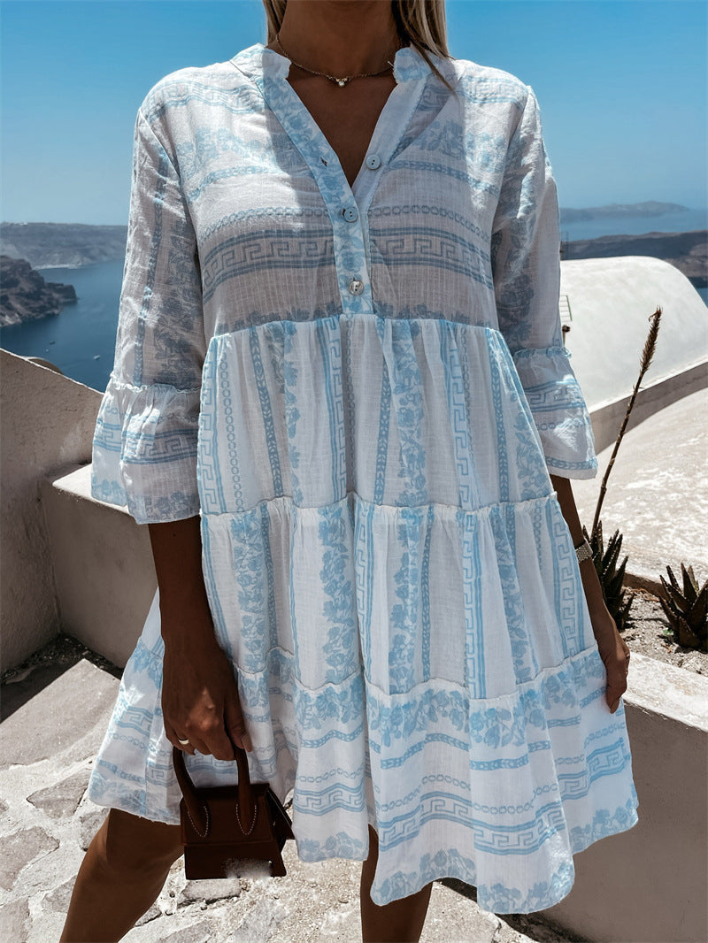Inna Ibiza Ruffle Dress | Airy Boho Summer Fashion-Blue-S-State of Style