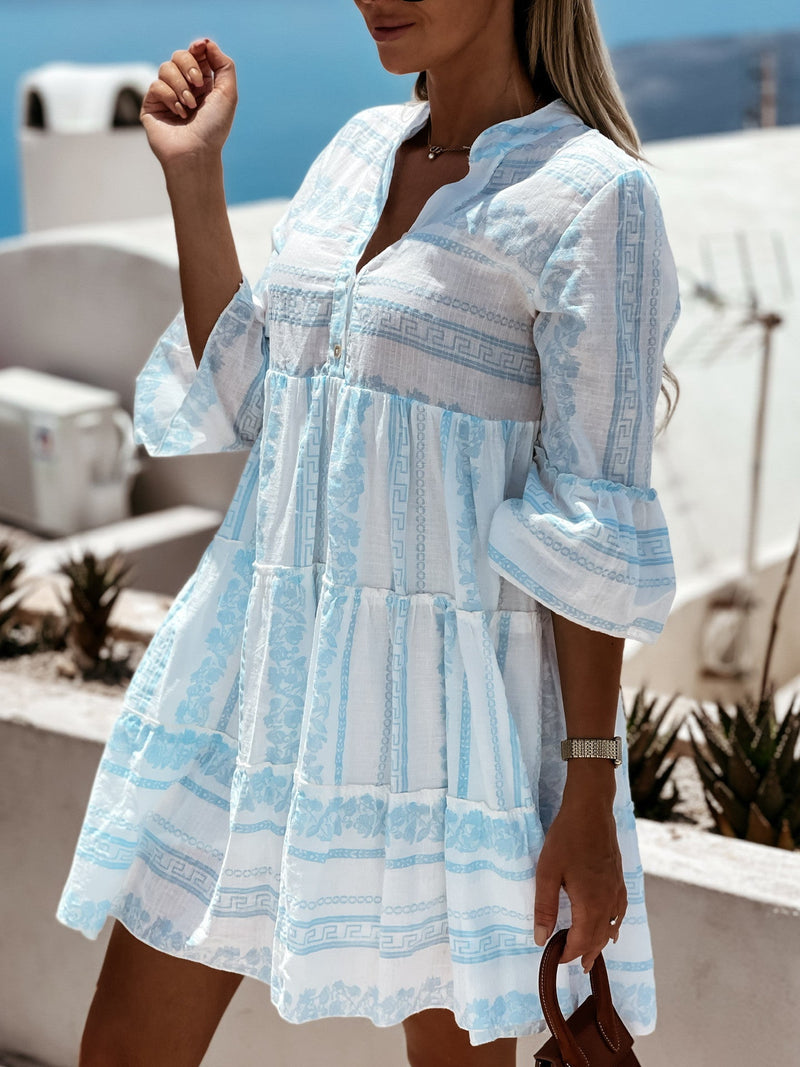 Inna Ibiza Ruffle Dress | Airy Boho Summer Fashion-Blue-S-State of Style