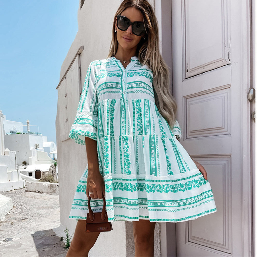 Inna Ibiza Ruffle Dress | Airy Boho Summer Fashion-Blue-S-State of Style
