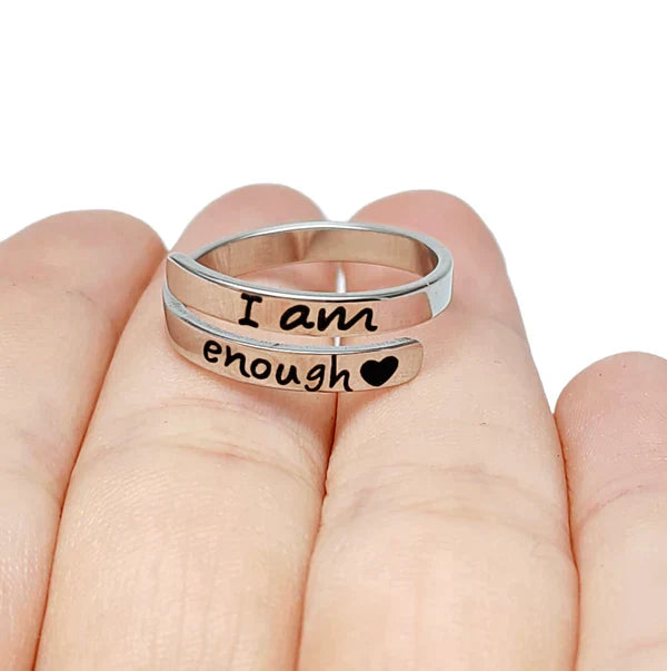 Inspirational Sterling Silver Ring | Engraved "I Am Enough"-State of Style