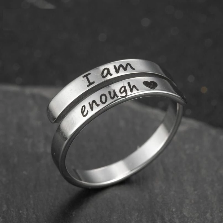 Inspirational Sterling Silver Ring | Engraved "I Am Enough"-State of Style