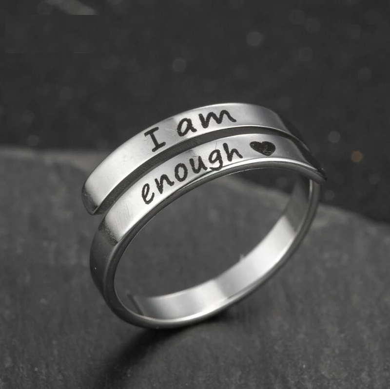 Inspirational Sterling Silver Ring | Engraved "I Am Enough"-State of Style