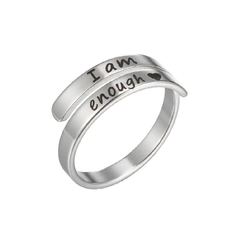 Inspirational Sterling Silver Ring | Engraved "I Am Enough"-State of Style