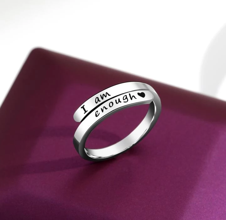 Inspirational Sterling Silver Ring | Engraved "I Am Enough"-State of Style