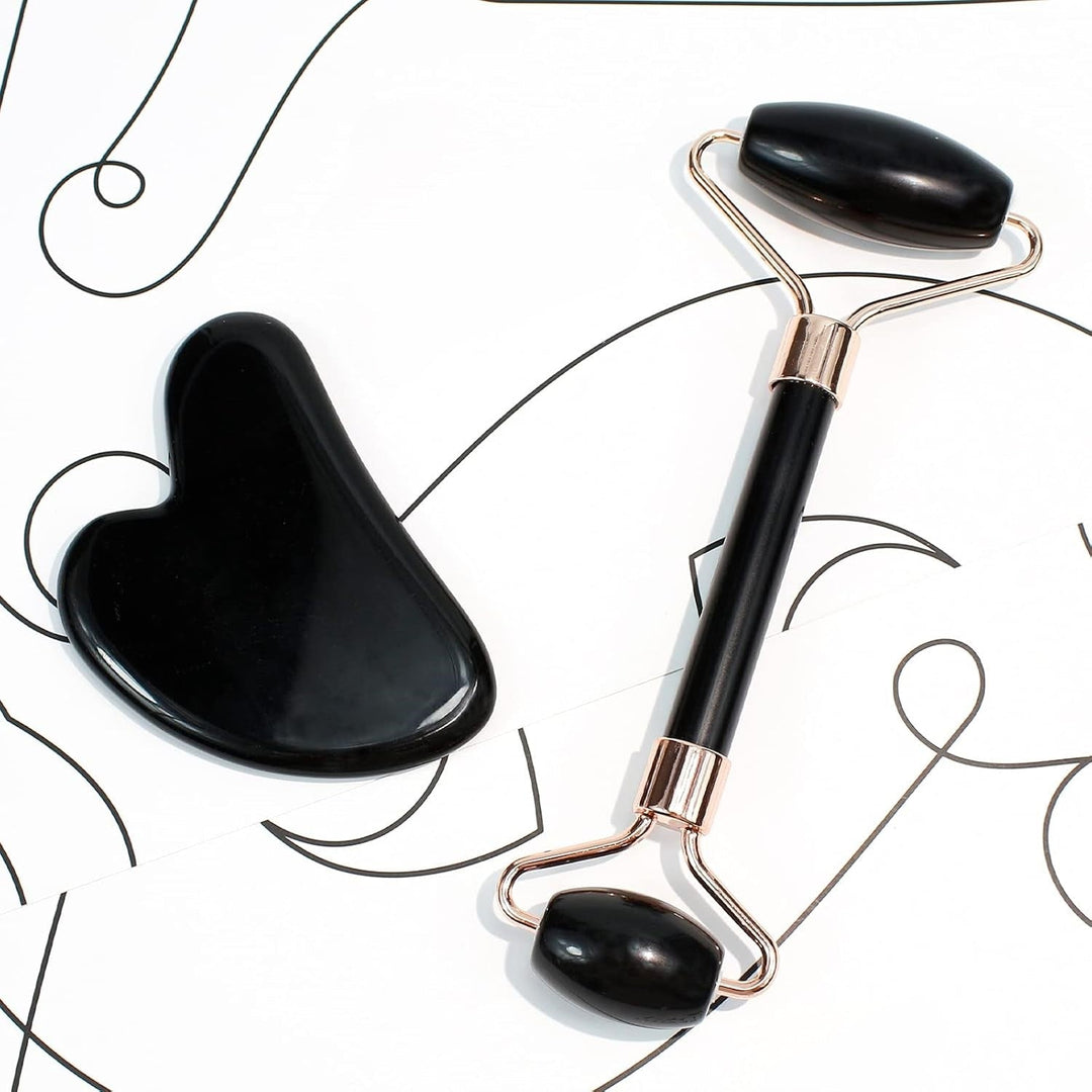 Instant Glow Gua Sha & Jade Roller Set-Black-State of Style