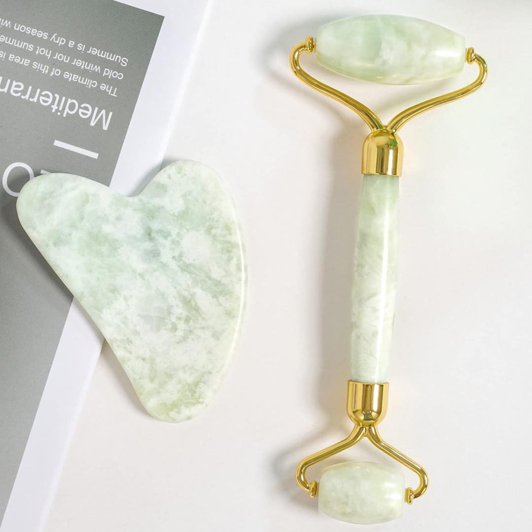 Instant Glow Gua Sha & Jade Roller Set-Green-State of Style
