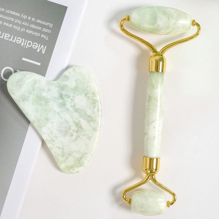 Instant Glow Gua Sha & Jade Roller Set-Green-State of Style
