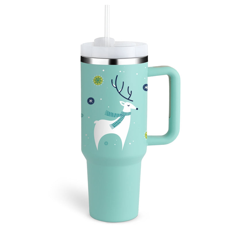 Insulated Mug with Handle and Straw - ChillMate-Christmas Green-1200 ML-State of Style