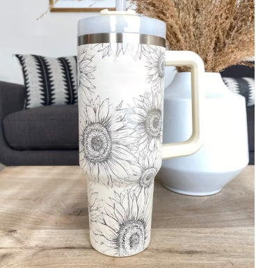 Insulated Mug with Handle and Straw - ChillMate-Sunflower-1200 ML-State of Style