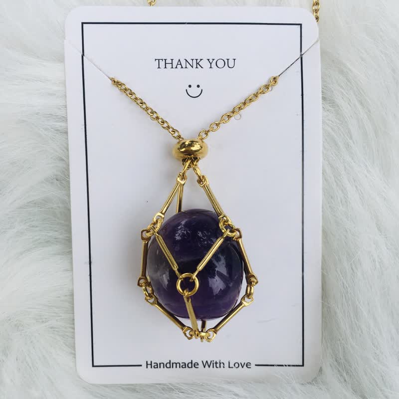 Iris Small Natural Crystal Pendant Necklace-Amethyst-Gold-State of Style