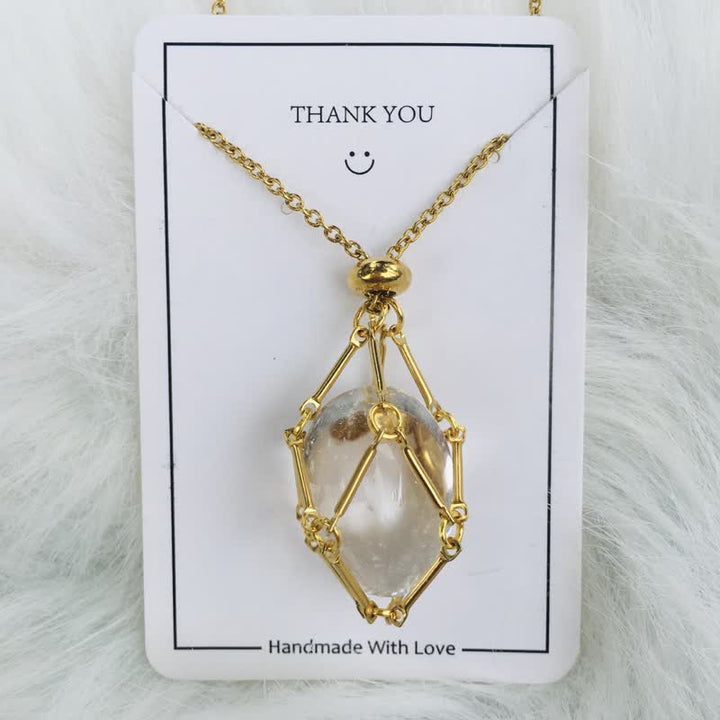Iris Small Natural Crystal Pendant Necklace-Clear Quartz-Gold-State of Style