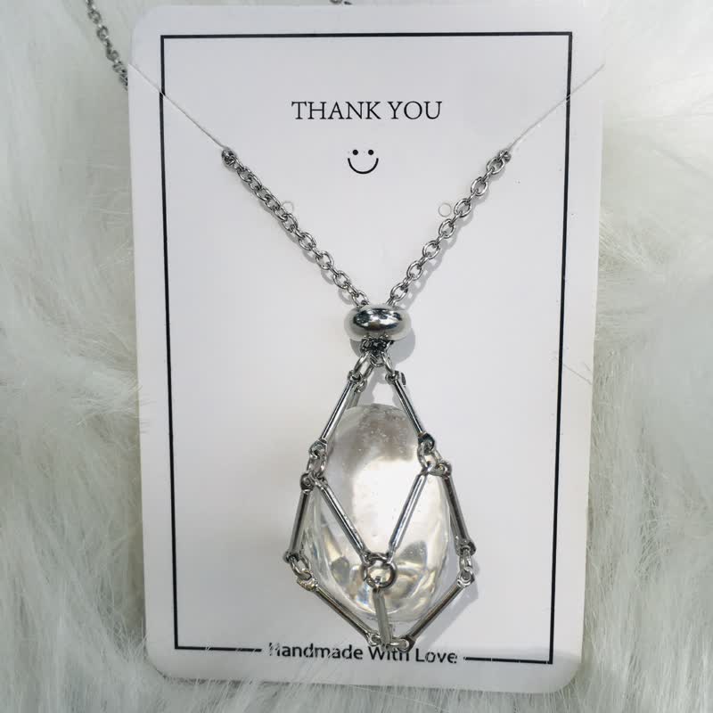 Iris Small Natural Crystal Pendant Necklace-Clear Quartz-Silver-State of Style